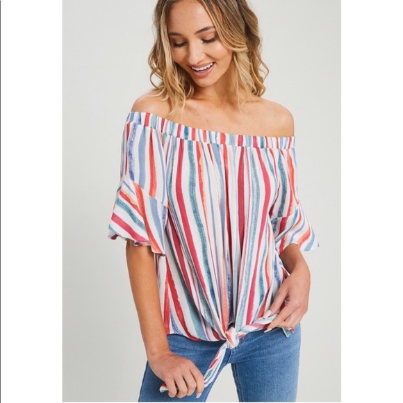 🛍New! Striped Off The Shoulder Top! - Picture 2 of 6